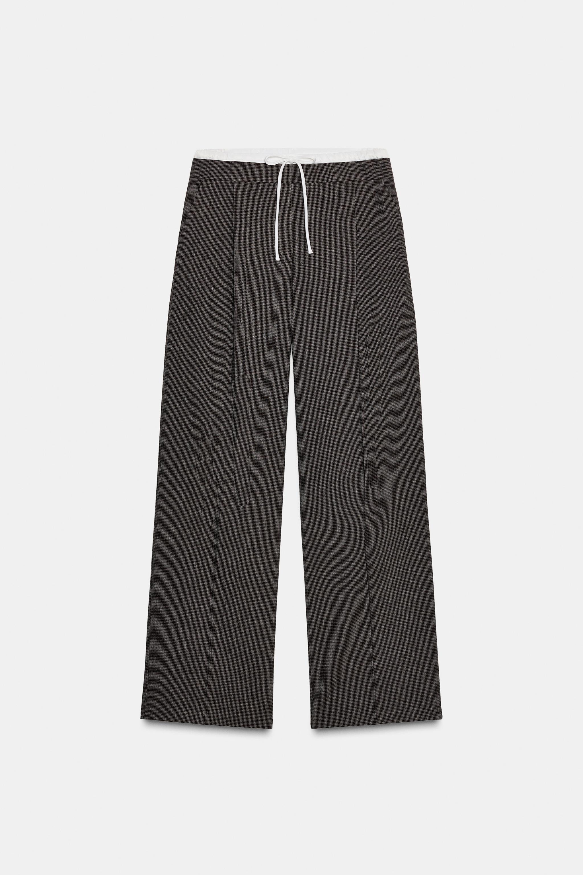 WIDE LEG DOUBLE WAISTBAND HOUNDSTOOTH PANTS